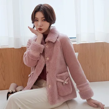 

Fall and Winter Female Granular Cashmere Overcoat Sheep-sheared Composite Fur Overcoat Short Fashion Overcoat Women's Wear