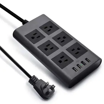

SUPERDANNY 10ft 14AWG 15A Power Strip Surge Protector Heavy Duty Extension Cord Flat Plug 6-Outlet 4-USB Fast Charging Ports