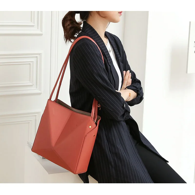 

WOONAM Women Fashion Handbag Top Hide Genuine Calf Leather Fold Tote Bag WB1048