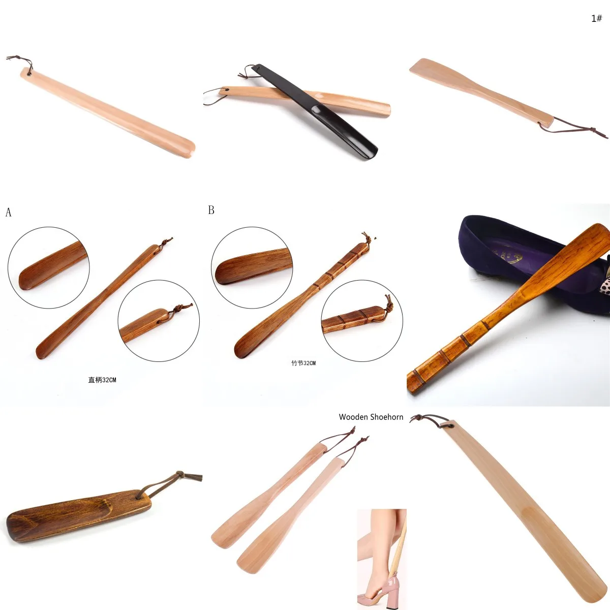 1PCS Shoes Horns WoodenCraft Wooden Shoe Horn Wood Long Handle Shoehorn Lifter With Hanging Rope For Shoes Accessorie Horns