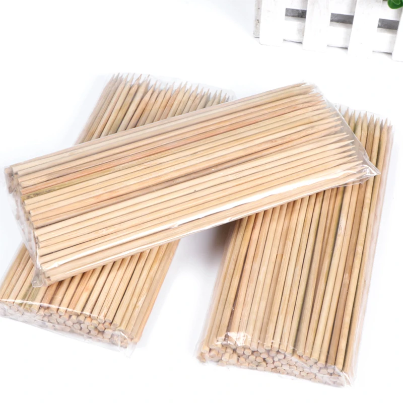 100pcs 20cm x4mm Disposable Wooden BBQ Kebab Skewer set Candy Apple Stick Barbecue Skewers Bamboo Skewers Bar Restaurant Utensil