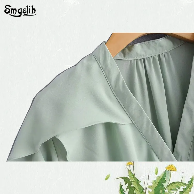 Кимоно блузка женские топы и блузки blusas mujer de moda английский стиль каскадные оборки v-образный вырез сплошной