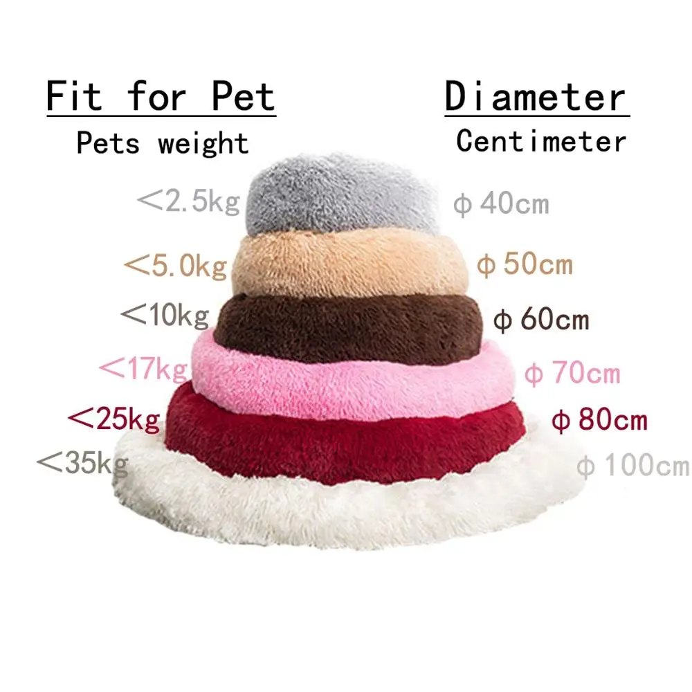 Round Dog Bed Cat Kennel Long Plush Soft Pet Bed House Puppy Dog House Mat Round Shape Soft Plush Comfortable Pet Cushion Nest
