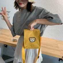 Парусиновая сумка с рисунком медведя г. Весенняя и летняя новая Стильная универсальная квадратная сумка женская широкая Наплечная Сумка на ремне