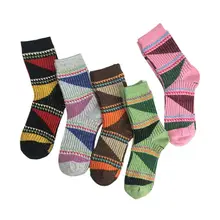 5 пар, женские носки унисекс для девочек, шерстяные теплые зимние толстые винтажные носки с геометрическим принтом, F3MD