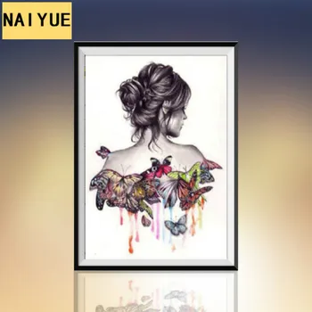 

New Full Paste Round Diamond Diamond Butterfly Beauty Cross Stitch Vertical Paste Painting Living Room Decoration Supplies