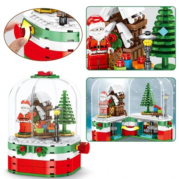 

DIY Dust Cover Bricks Toys Christmas Series bricks Rotating House Santa Gift Box Puzzle Assembled Building Blocks Toy Kids gift