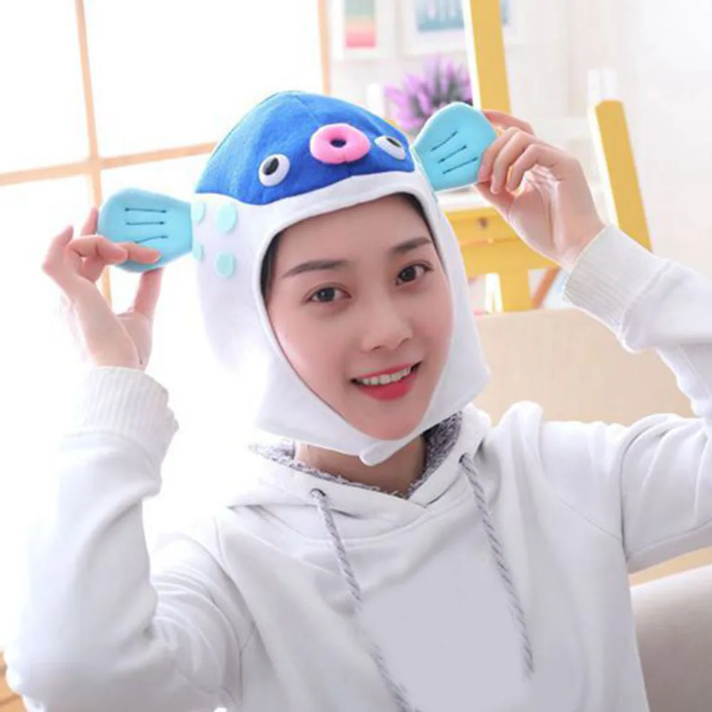 

Cartoon Pufferfish Hat Funny Halloween Party Cosplay Cap Women Boys Girls Cap Globefish Beanie Plush Pufferfish Hat Photo Props