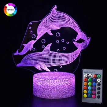 

Dolphin 3D LED Lamp Illusion Night Light with Remote Control Decorative Children's Bedroom LED Lighting Cartoon Table Lamp
