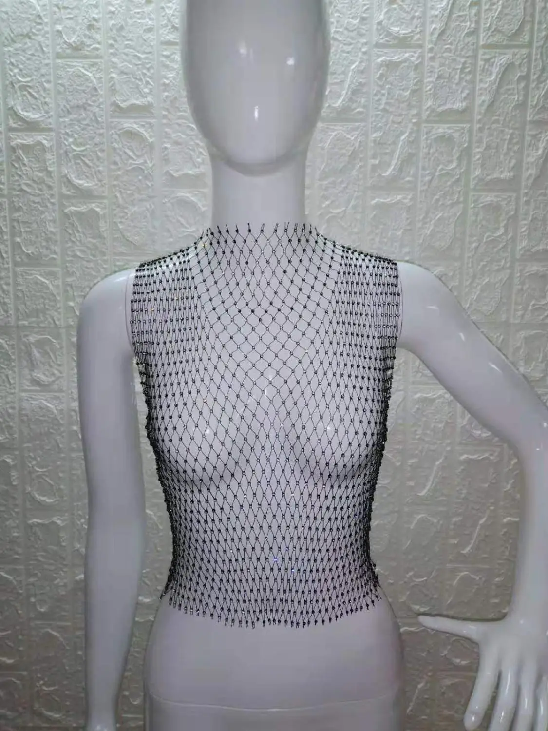 black O-neck Фестиваль сексуальные блестящие бриллианты сетки обрезанный топ на бретелях женская летняя накидка бикини Прозрачная сетка со стразами вечерние Клубные кроп Топ - Цвет: black O-neck