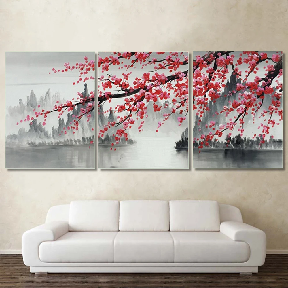 Preise Laeacco Leinwand Chinesische Kunst Malerei Kalligraphie Poster und Drucke Pflaume Blume Wand Kunstwerk Bilder für Wohnzimmer Wohnkultur