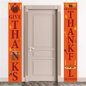 

Autumn Thanksgiving Welcome Banner Front Door Hanging Sign Porch Cute Pumpkin Turkey Maple Leaf for Home Decor