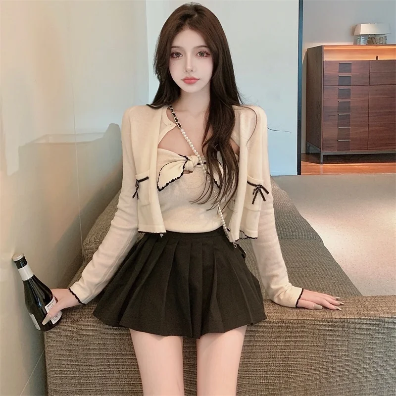 Style Suit Autumn Winter Crocheted Knitted Wool Tube Top Single-breasted Coat Short Sweater Cardigan Rac |