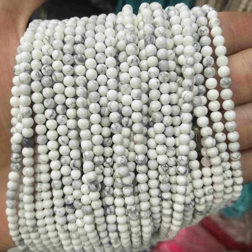 White turquoise 2 мм 3 мм из натуральных круглых камней бусины розовый кварц аметисты лазурит Агаты бусины из нефрита для самостоятельного изготовления ювелирных изделий браслет ожерелье - Цвет: White turquoise