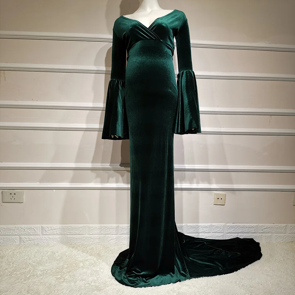 Emerald Don&Judy зимнее бархатное платье для беременных для фотосессии, рождественское длинное платье для беременных, осенние платья для беременных - Цвет: Emerald