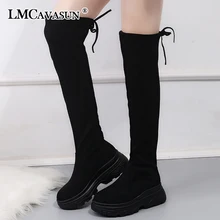 Эластичные сапоги выше колена; женские носки; черные сапоги; облегающие высокие сапоги до бедра; вязаные сапоги; кроссовки на платформе; Дизайнерская обувь