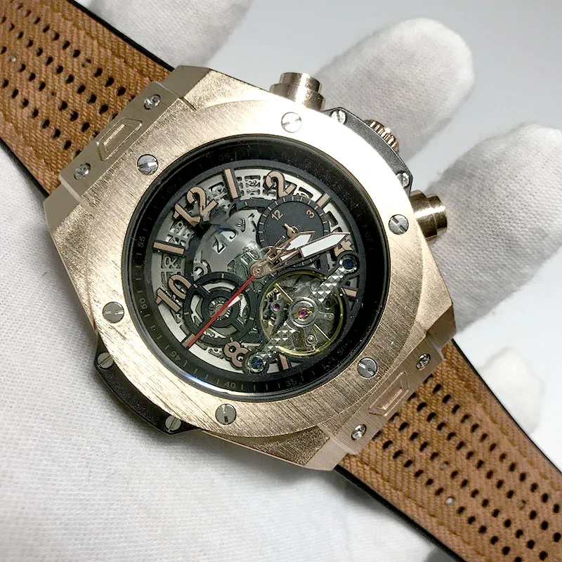 

Gold Skelton watch luxury watches ban-g Automatic self-winding glide smooth second hand all sub dials works A quality