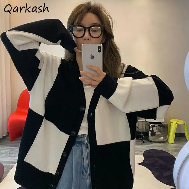 

Cardigan Women Ulzzang Retro BF Leisure Autumn Unisex Street Stretchy Basic Female Loose All-match Ins New Arrival V-neck Knit
