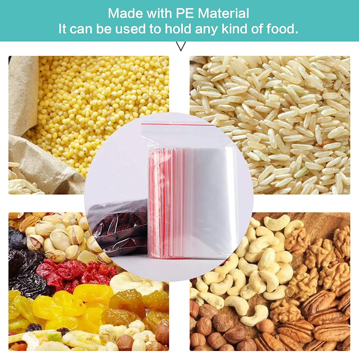 100/300/500Pcs/pack Resealable Plastic Zip Lock Bags Clear Poly Zip lock Bag Food Storage Reclosable Vacuum Fresh Organize Bag