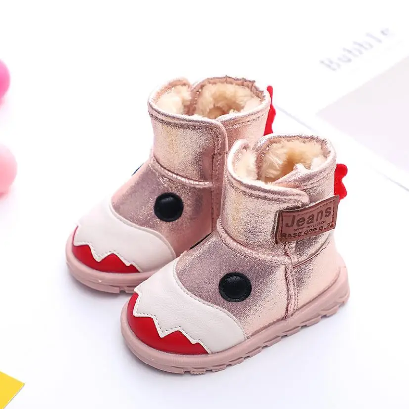 Детская повседневная обувь новые зимние ботинки на шнуровке с кроличьим мехом обувь для мальчиков и девочек модные кожаные мягкие Нескользящие теплые зимние ботинки европейские 21-30 - Цвет: Розовый