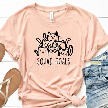 

Squad Goals Shirts Women Kawaii Aesthetic Cats Lover T-shirt Casual Girl Power Bride Tshirt Cotton Short Sleeve Tops Drop Ship
