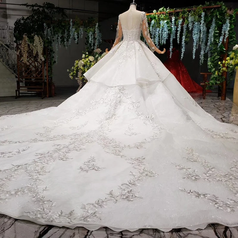 HTL964 Плиссированное свадебное платье бальное платье Иллюзия o-образным вырезом тяжелые аппликации из бисера с длинным рукавом свадебные платья новая мода robe de mariage