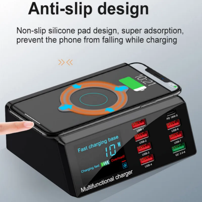 100W 8 Ports USB Charger Quick Charge 3.0 Adapter HUB Wireless Charging Station PD Fast For IPhone 11 Samsung | Мобильные телефоны