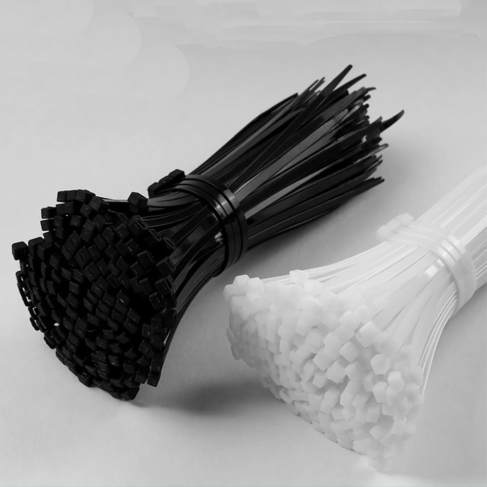 Nylon Cable Ties Self-locking White Black Plastic Ring Winding Cable Ties Fixed Cables Various Specifications 100PCS