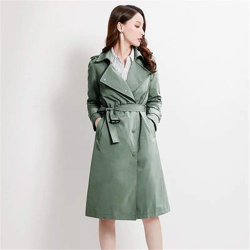 

2019 Spring Autumn New European station Women's England solid color Single-breasted tie Straight Long Trench Coats Female XA117