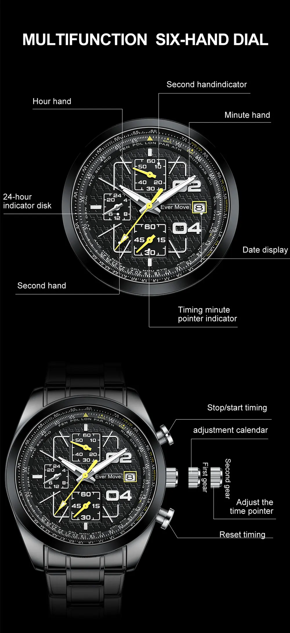 2022 Ever Move New Best-Selling Multifunctional Timing Business Sports Waterproof Men's Quartz Electronic Watch