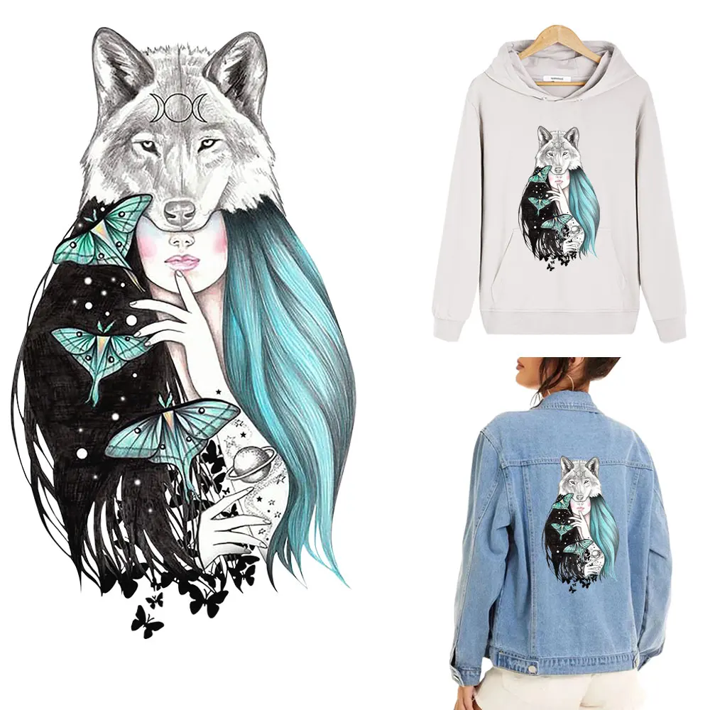 Термонаклейки в виде бабочки волка и девушка наклейки для глажки полоски на