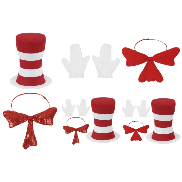Dr Cosplay Costume Accessory Party Hat Short Gloves Sequins Bowknot Kit Cat in Hat Costumes for Adults Kids Halloween Christmas 6