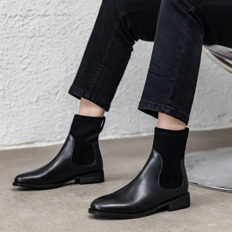 Taoffen Women Real Leather Snakeskin Pattern Flats Ankle Boots High Quality Round Toe Office Work Shoes Short Boots Size 33-40