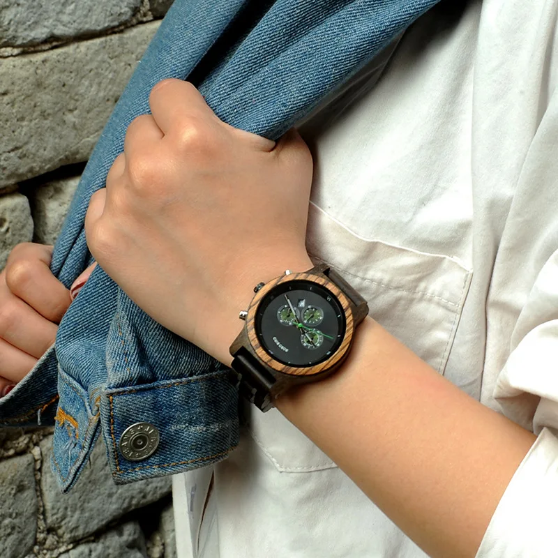 

Bobobird Genuine Product All Wood Table Quartz Watch Three-Eyed Multi-functional Water-Resistant Watch WOMEN'S Watch Wood Table