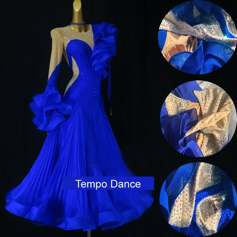 CHAGMEA Vrouwen Moderne Waltz Tango Gladde Ballroom Dans Jurk Standaard Ballroom Jurk Concurrentie Moderne Jurk, Blauw, XXL CHAGMEA Vrouwen Moderne Waltz Tango Gladde Ballroom Dans Jurk Standaard Ballroom Jurk Concurrentie Moderne Jurk, Blauw, XXL