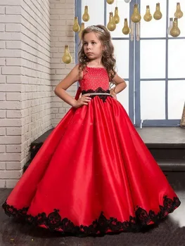 

Baby Red High Quality Flower Girls Dress Shoulder Sweetheart sleeveless Zipper with Big bow Children Girls Pageant Party Gown