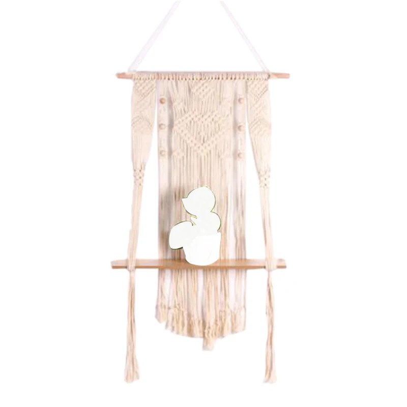 

Macrame Woven Tapestry Wall Hanging Shelf Hanging Planter Basket Wall Handmade Plant Hanger Pot Party Wedding Home Decoration MS