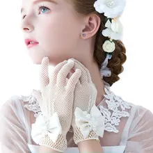 HIRIGIN/1 пара; белые кружевные ажурные перчатки с искусственным жемчугом для девочек; вечерние свадебные аксессуары для причастия