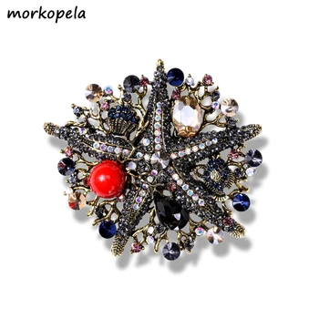 

Morkopela Baroque Crystal Starfish Brooch Women Large Banquet Brooches Jewelry Rhinestone Clothes Scarf Pins Clip