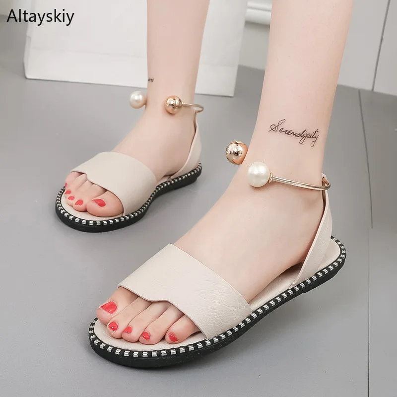 

Sandals Women Korean Style Beach Simple Flat with Womens Casual Ladies Summer Rome Slip-On Breathable Non-slip Shoes All-match