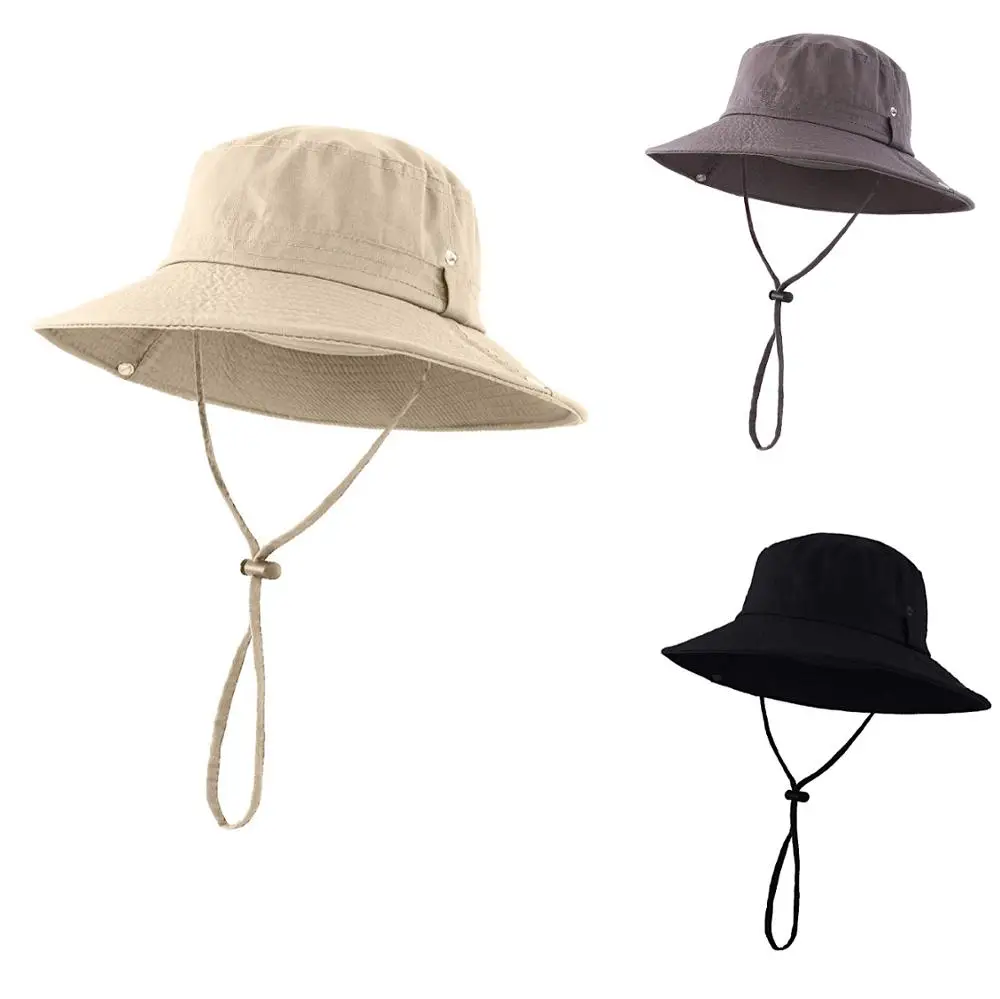 

Connectyle Men's Women Cotton Adjustable Outdoor Wide Brim Bucket Hat with Chin Cord Sun Protection Cap