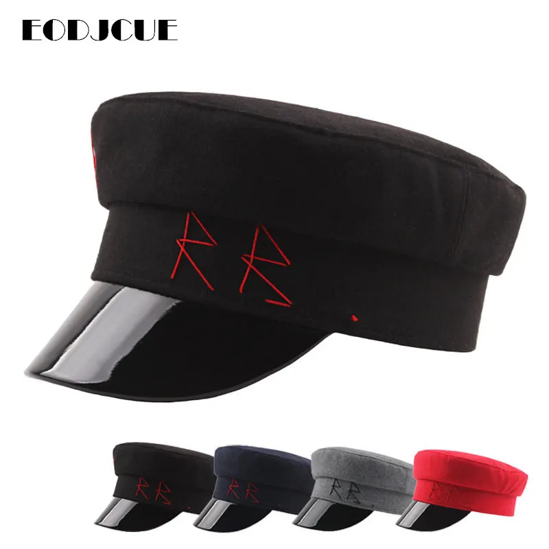 

Fashion Letter Military Hat Berets Hat for Women Men Flat Top Female Vintage Travel Cadet Hat Captain Cap Bone
