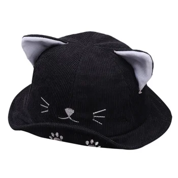 

Autumn Baby Boys Girls Toddler Cartoon Cat Ear Design Bucket Hats Caps Reversible Sun Headwear
