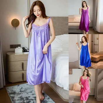 

Women Pajamas Bathrobes Night Dress пижама Fashion Sexy Seamless Lace V-Neck Casual Sleeveless Camis Nightgown Solid Dress