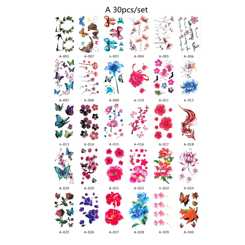 30pcs/lot Flower Rose Waterproof Temporary Tatoos Sticker Cute Panda Animal for Adults Body Face Art Women Water Transfer Tattoo|Временные