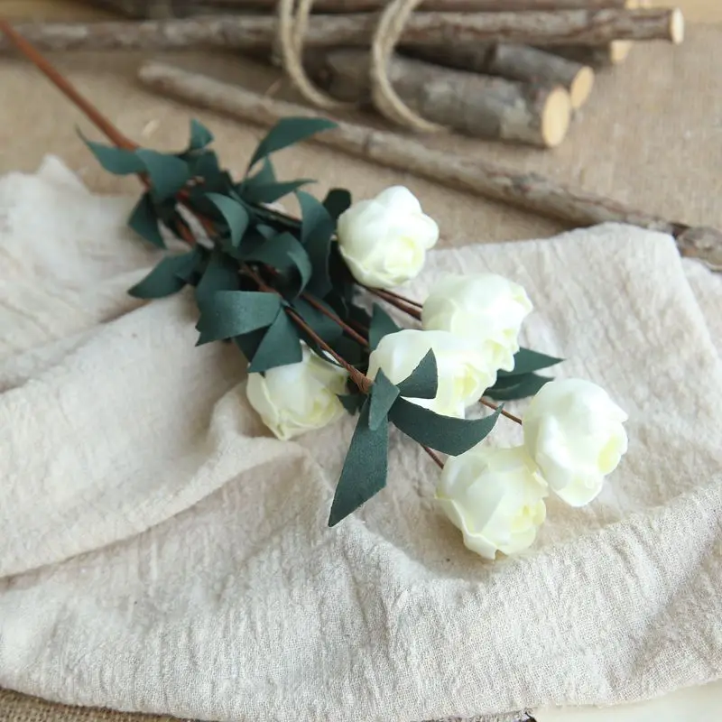 6 голов/букет розы розовые шелковые искусственные цветы «сделай сам» вечерние праздничные Декоративные искусственные цветы для дома свадебные принадлежности - Цвет: Milk white
