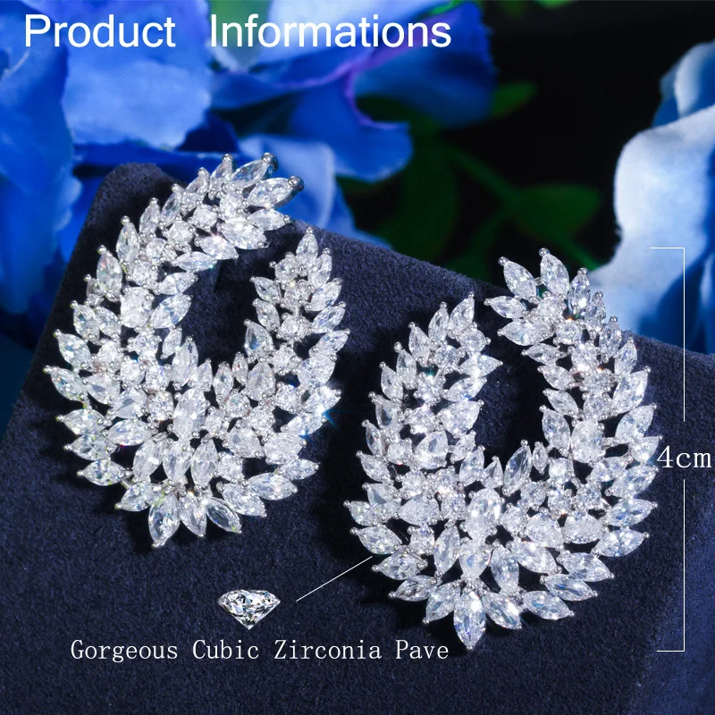 Luxury Popular Waterdrop Full Mirco Paved Cubic Zircon Naija Wedding Dangle Drop Dome Teardrop Earrings CWWZircons CZ612