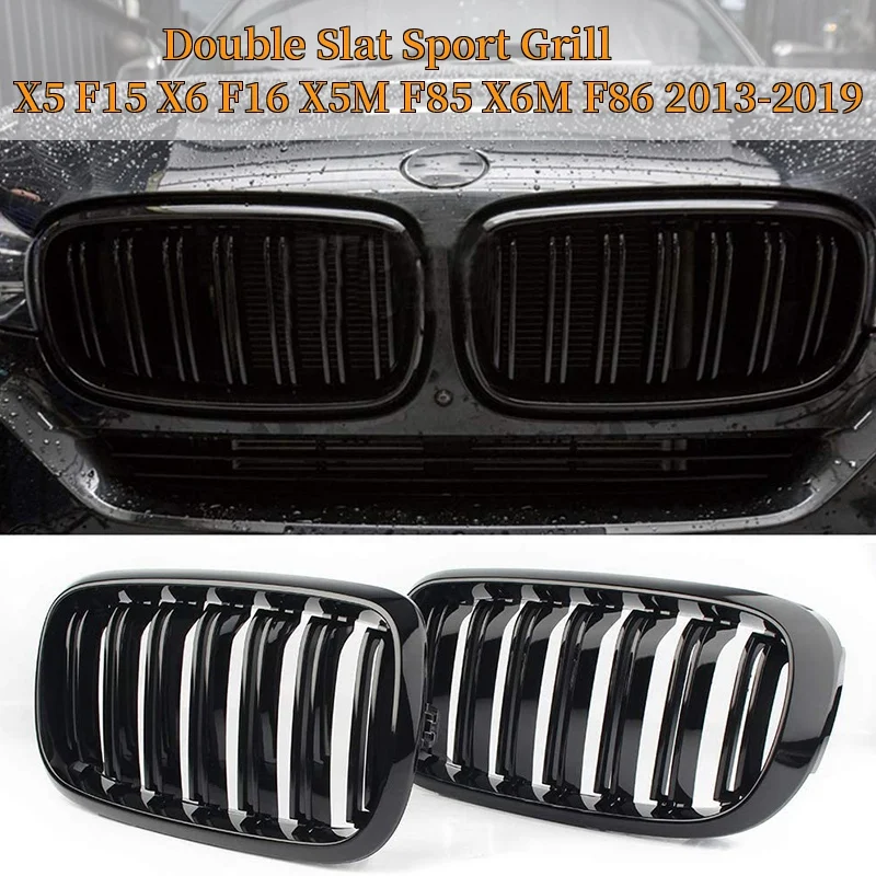 Front Kidney Grille Double Slat Sport Grill For-BMW X5 F15 X6 F16 X5M F85 X6M F86 2013-2019 (Gloss Black) | Автомобили и