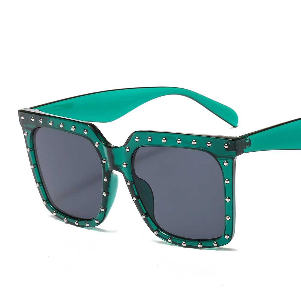 5 sunglasses Квадратные солнцезащитные очки для женщин, фирменный дизайн, Ретро стиль, заклепки, градиентные солнцезащитные очки для мужчин, синяя большая оправа, очки Oculos Feminino UV400 - Цвет линз: 5 sunglasses