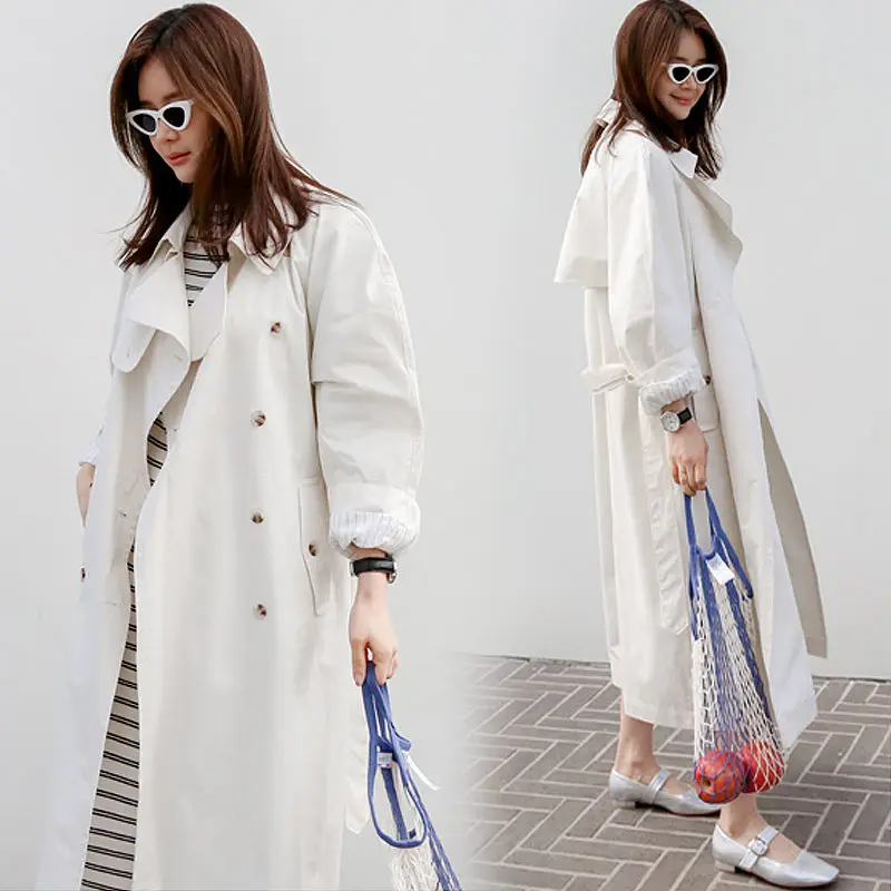 Женское Свободное пальто средней длины на шнуровке белая ветровка большого